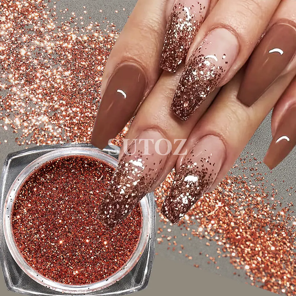 6Pcs/Set Nails Glitter Powder Brown Gold Diamond Dipping Powder Sparkling Effect Rubbing Pigment DIY Manicure Decoration NT6GS