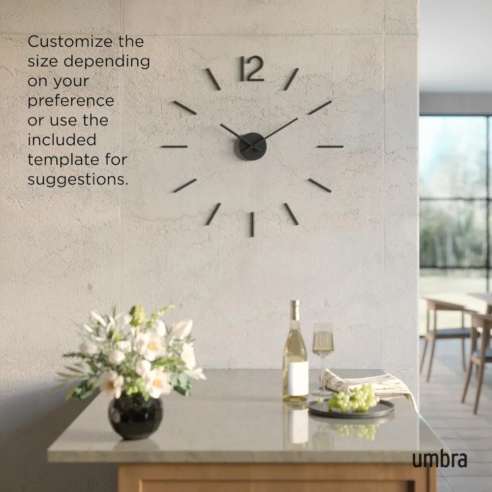 ساعة حائط كبيرة بدون إطار مقاس 39.25 بوصة أرقام ملصقات ذاتية الصنع ديكور منزلي حديث بسيط أسود سهل اللصق