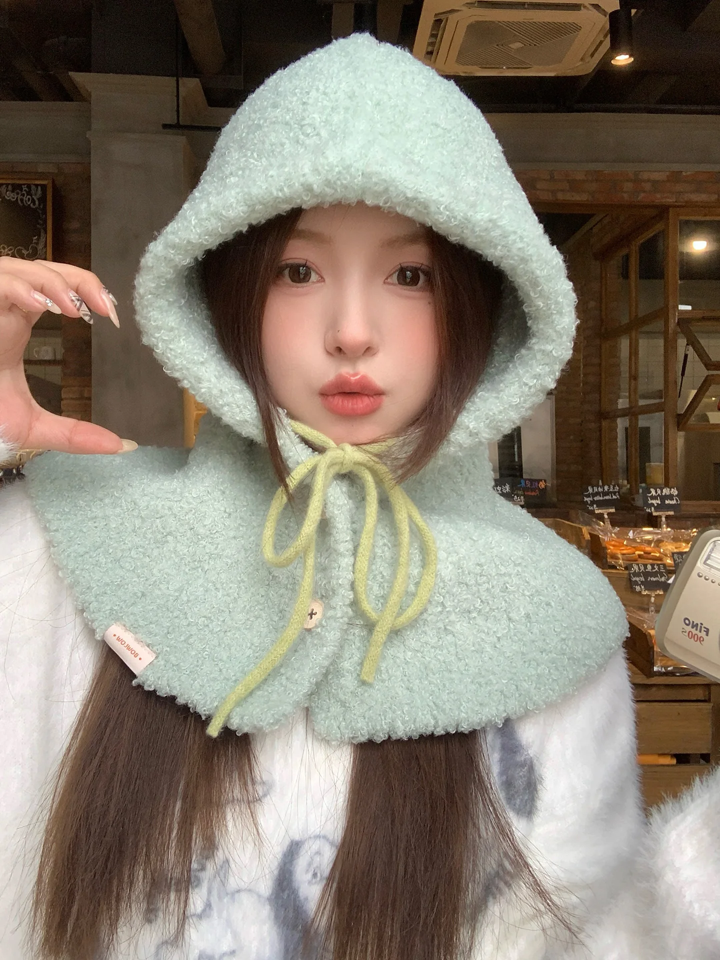 Women's Winter Knitted Woolen Hat Scarf One-Piece Warmth Facial Slimming Balaclava Cap Fashionable Outdoor Unisex Youth