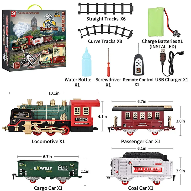 Remote Control Train Toys Steam Locomotive Engine Cargo Car Train Tracks For Kids Christmas Toys Christmas Party Gift For Kid