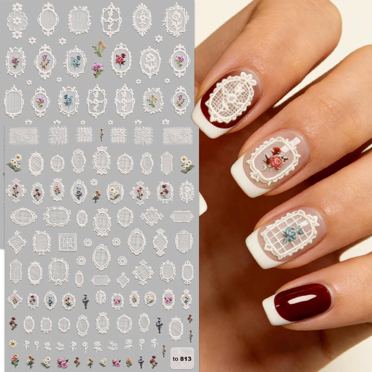 Nail Art Denim - Cornici con motivo in pizzo retrò