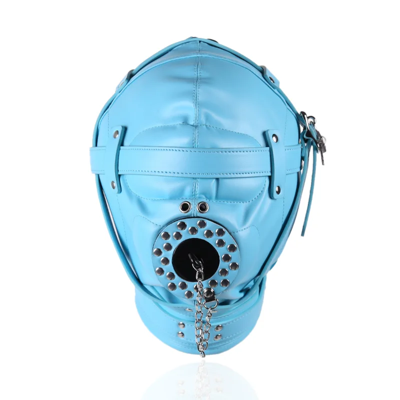 PU Leather Padded Hood Funnel Mouth Gag Blindfold Head Restraint Harness Mask BDSM Bondage Gimp Sexy Costume Sex Toys