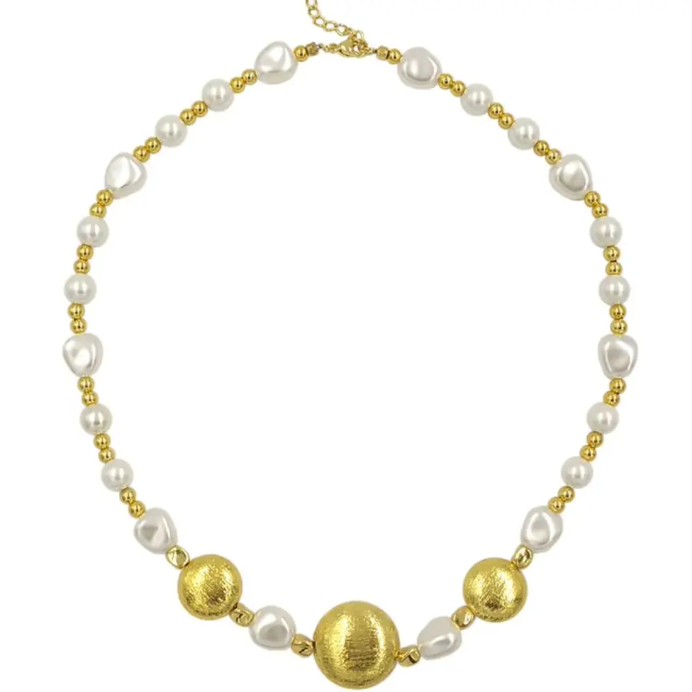 

WT-JN291 Elegant Cocktail Party Perfect Match Fine Women Short Necklace Yellow Brass And Artificial Pearl Beads Material