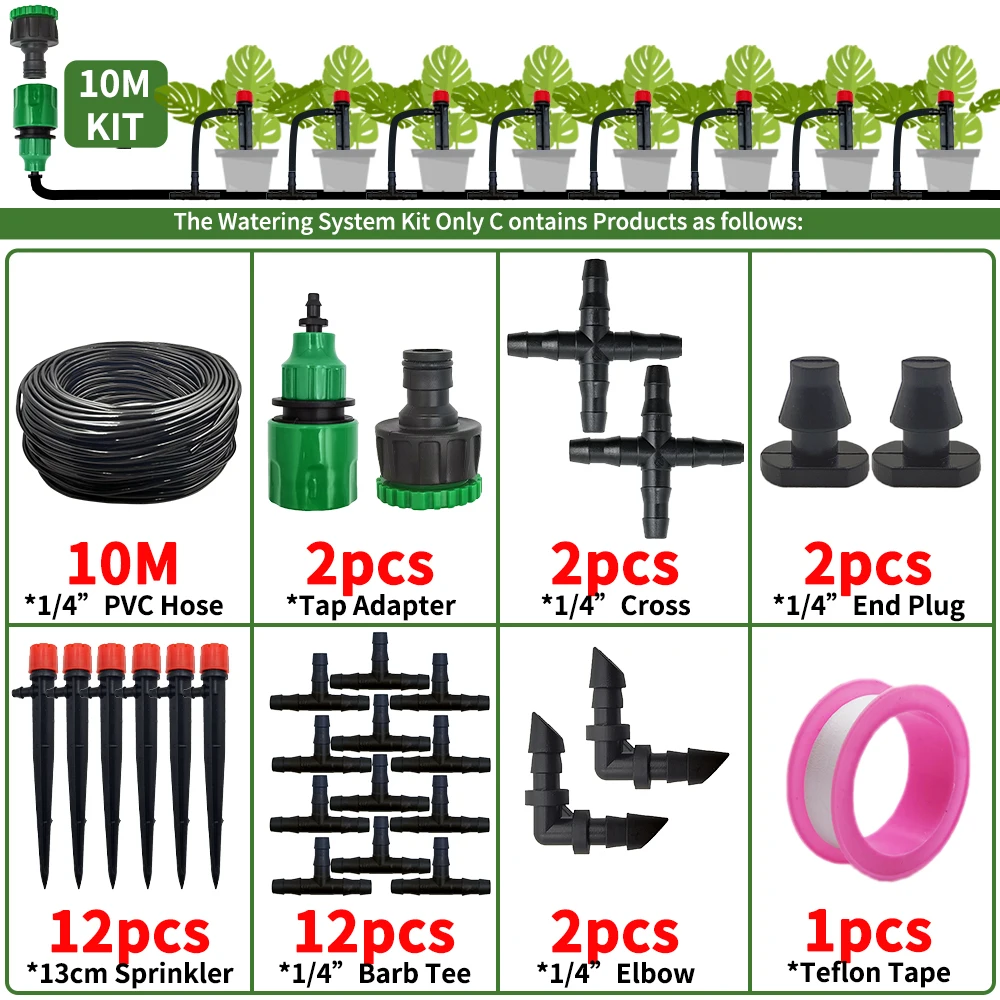 Tuin Druppelirrigatie Automatische Besproeiingssysteem Kit 1/4 ''13 CM Sprinkler voor Bonsai Pot Plant Bloem Groente Kas