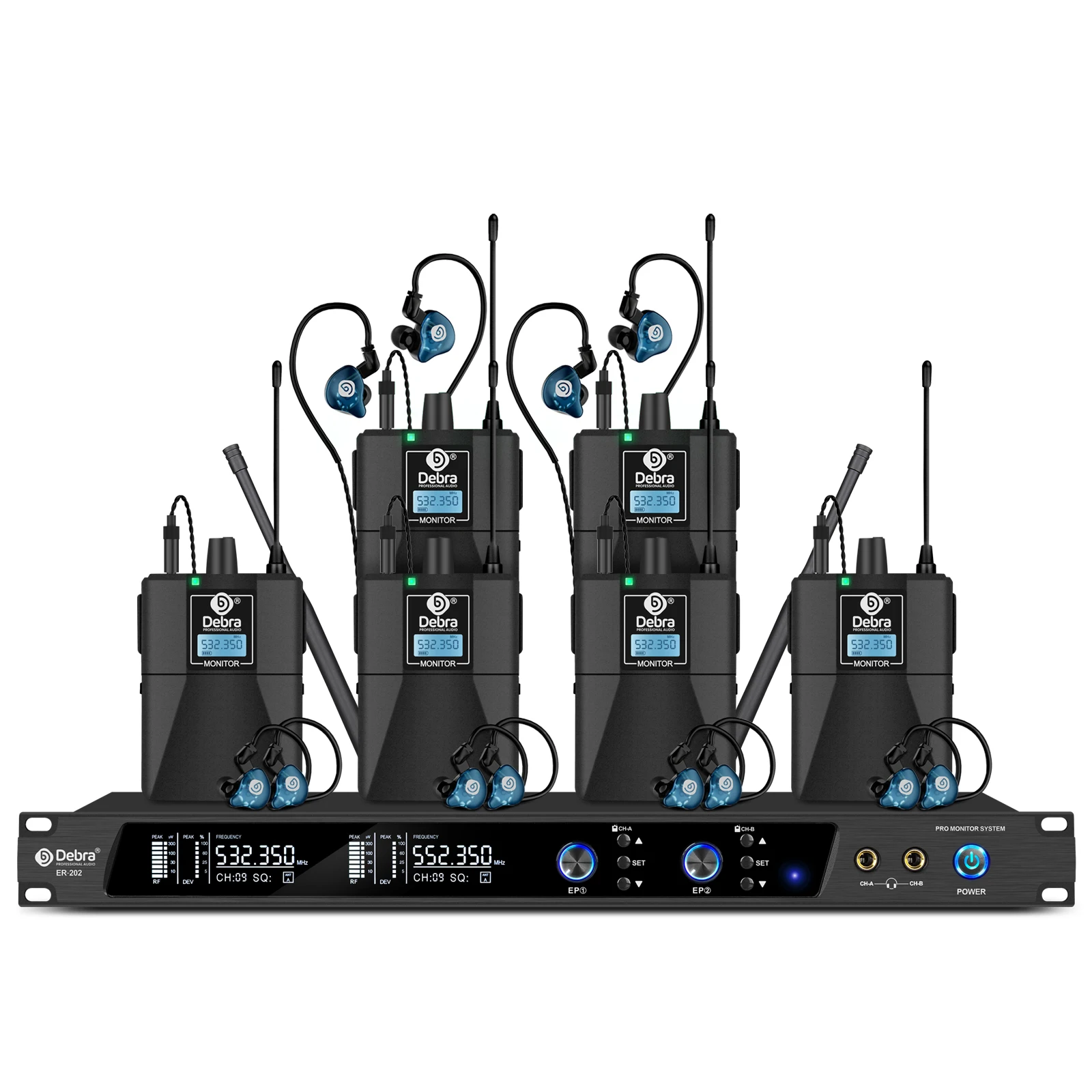 Debra ER-202 Draadloos in-ear monitoringsysteem met Bluetooth 5.0 en UHF-technologie voor podium- en theateroptredens