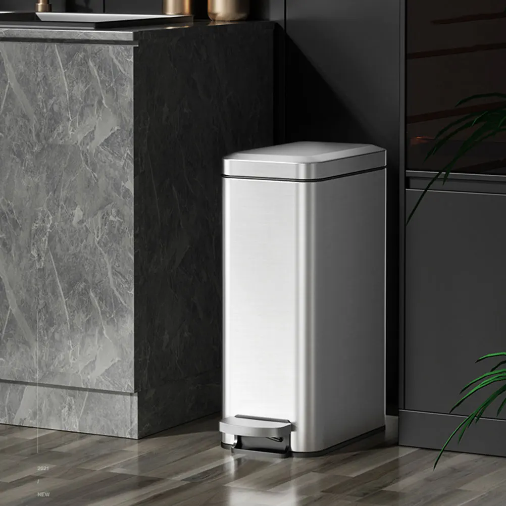 

10L Pedal Trash Can Stainless Steel Garbage Bin Waste Container Slim Trash Bucket Dustbin for Kitchen Bathroom Office Supplies