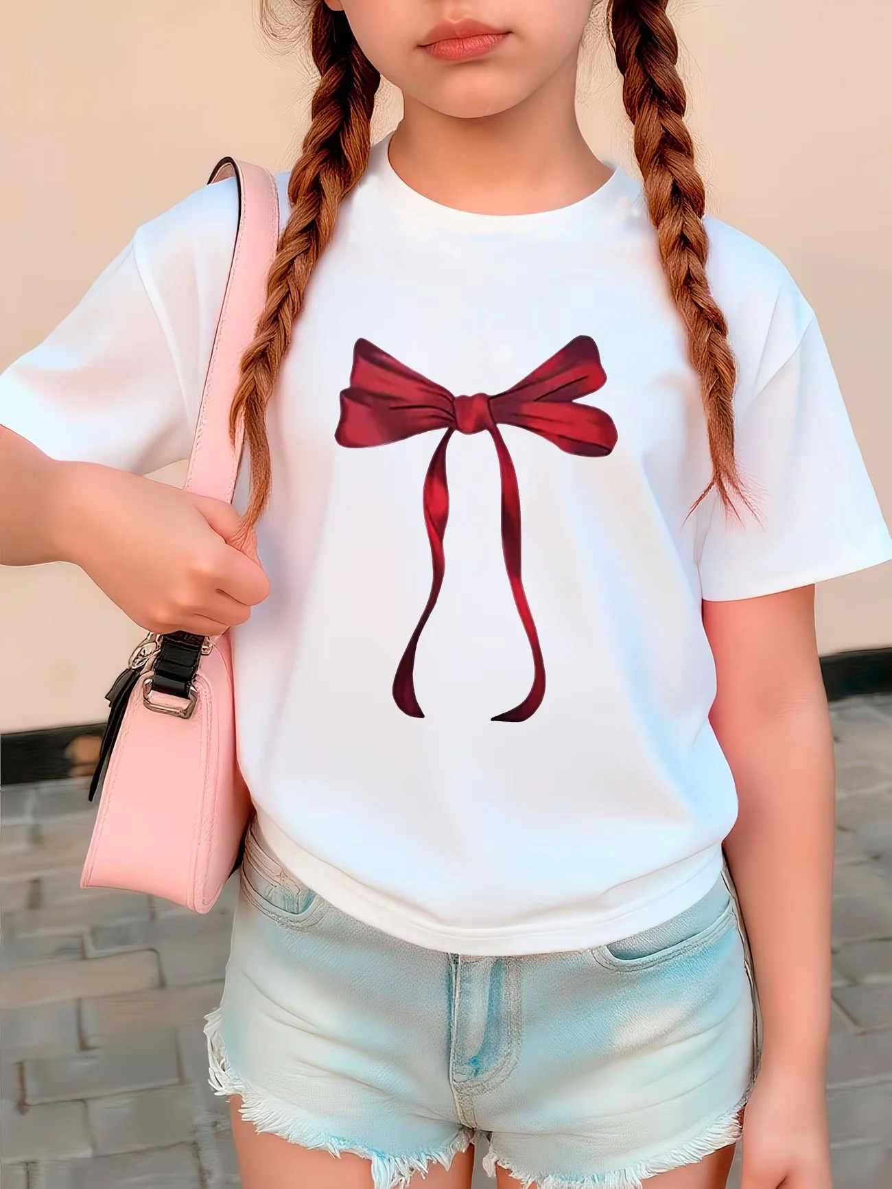Y2k-T-Shirt mit rotem Schleifendesign, lustiges Grafik-T-Shirt für Kinder, kurzärmelig, für Jungen und Mädchen, Sommer, Frühling, lässiges Top-T-Shirt