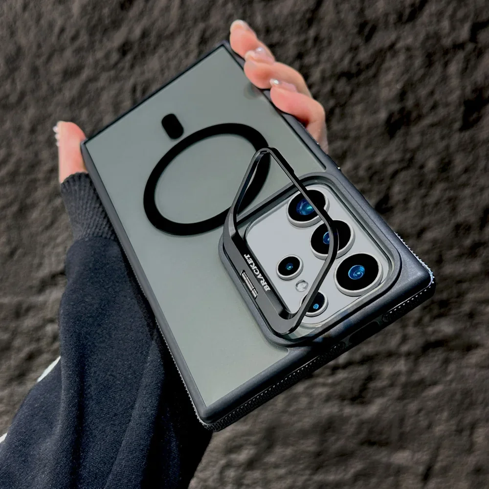 

Transparent Black Hard Case For Samsung Galaxy S25 S24 S23 Ultra Plus FE S24FE S23FE Magsafe Wireless Charge Stand Holder Covers