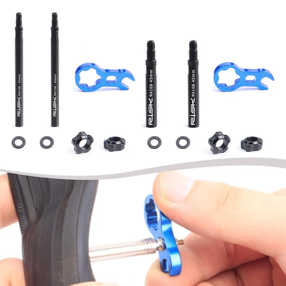 一体型リムーバブルインナーチューブ,バルブエクステンダー,コアレンチ付きエクステンション,アルミニウム,自転車,ra108,45mm, 80mm, 1セット