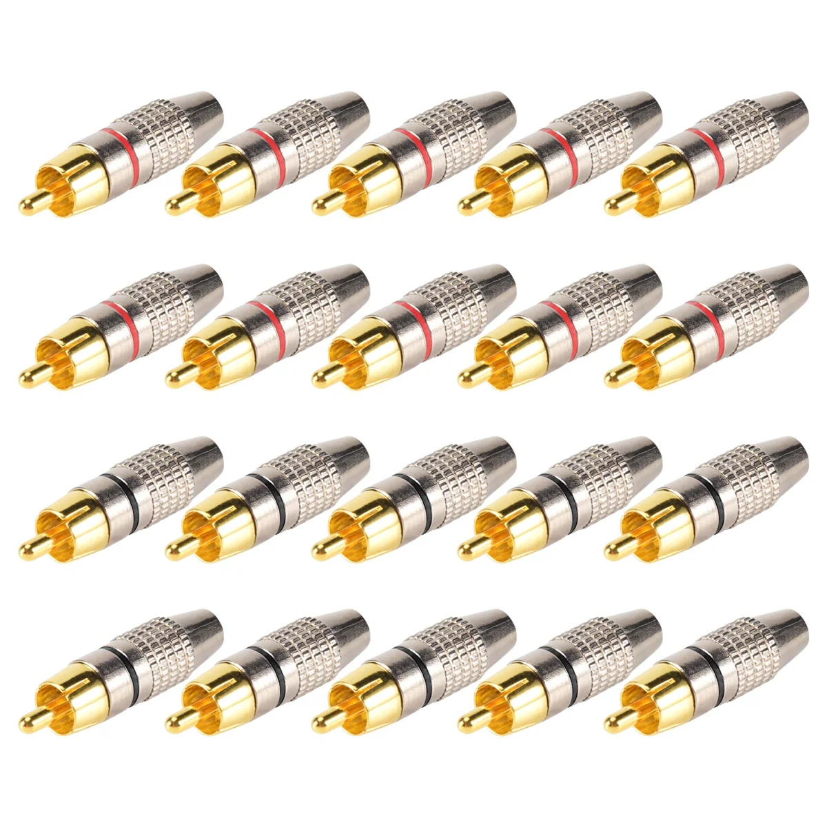 Banhado a ouro Plug RCA para áudio e vídeo, bloqueio conector do cabo, 20 PCs