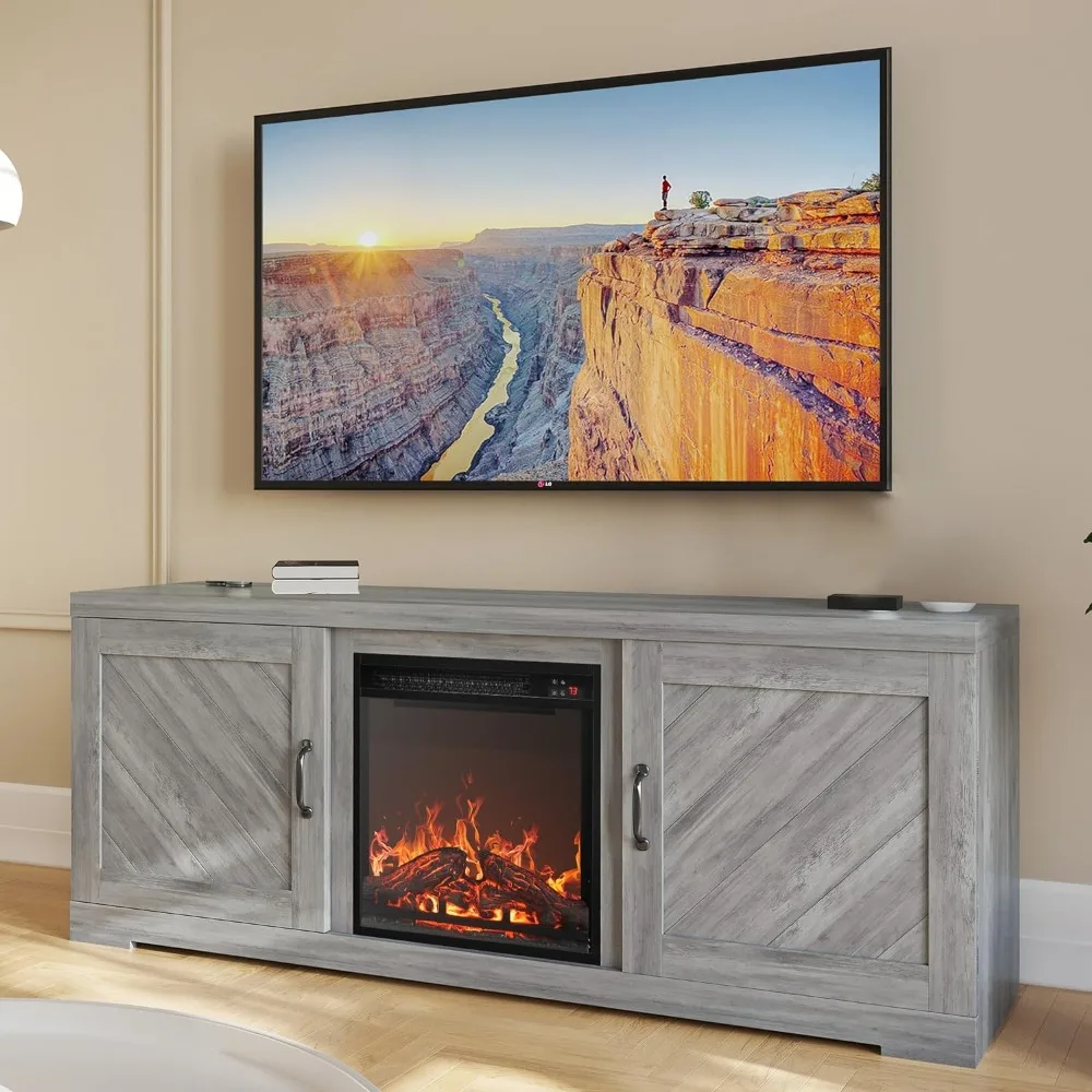 

Modern 58 Farmhouse TV Stand with 18" Electric Fireplace Heater & Media Entertainment Center for TV up to 65", Console Table