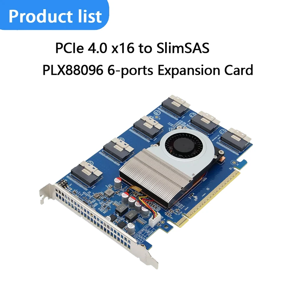 PLX88096 Uitbreidingskaart naar 5 PCIE 4.0 X16 of 10 PCIE 4.0 X8 Via Connect U.2 harde schijven Geen demontage SFF8654 SWITCH