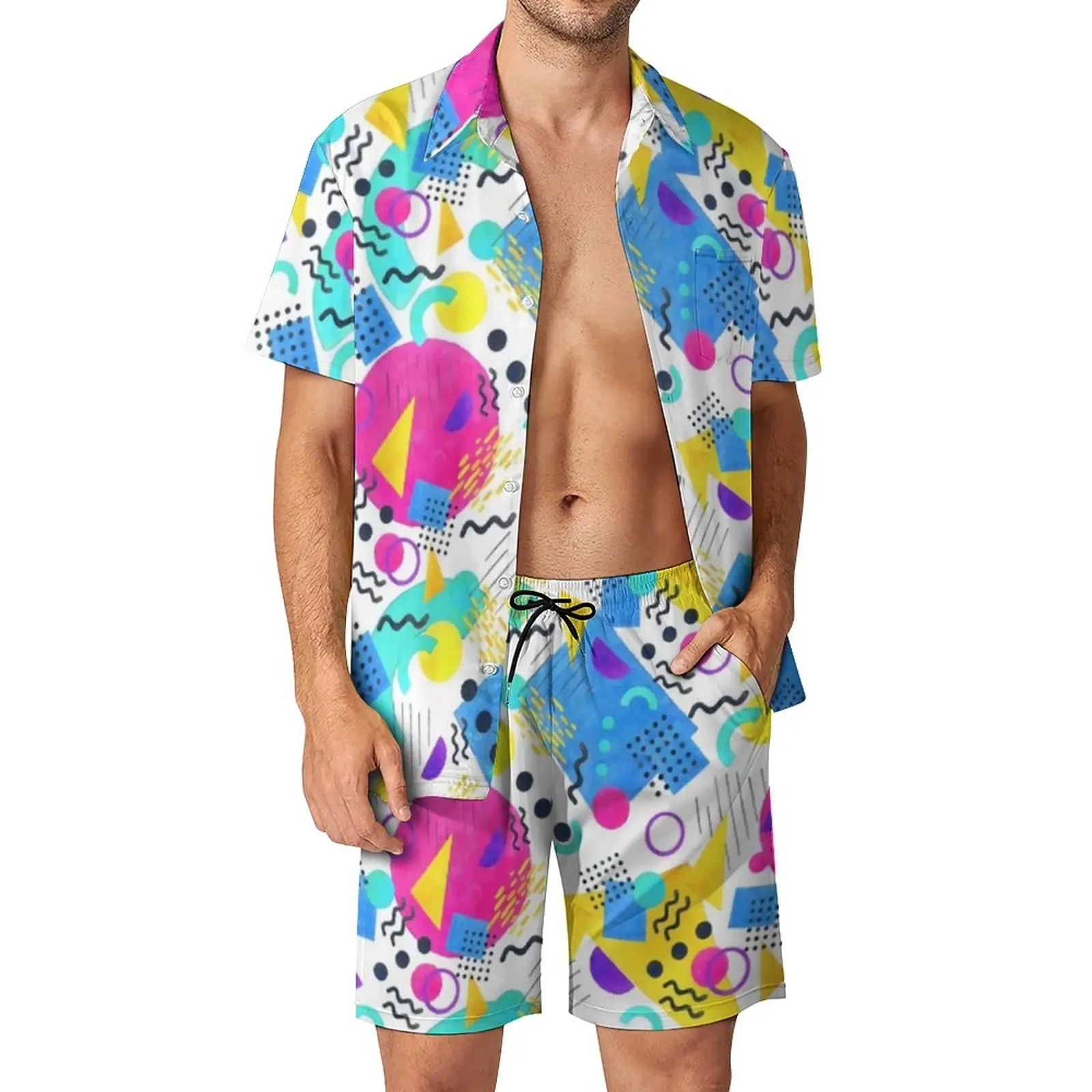 Memphis Pattern Shirt Sets 3D Printed Men Casual Fashion Short Sleeves Shirts Oversized Beach Shorts Hawaiian  Suits Clothes
