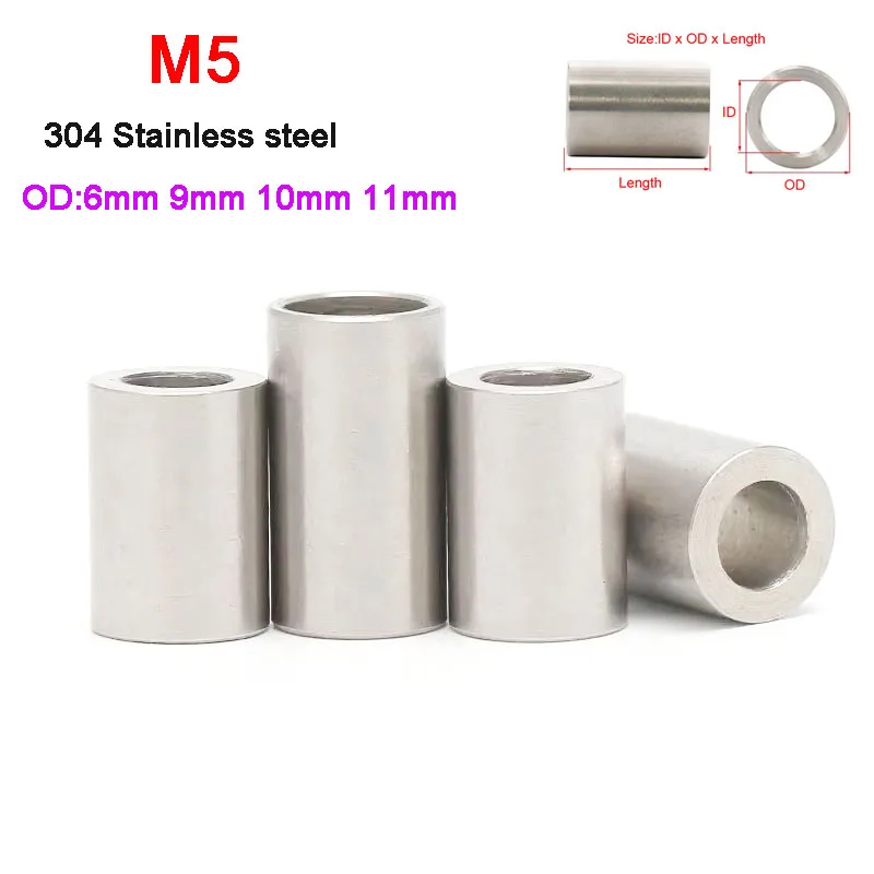 

M5 304 Stainless Steel Bushing Length 1 1.5 2 2.5-50mm Washer Round Hollow Unthreaded Screw Sleeve Standoff Spacer Gasket Sleeve
