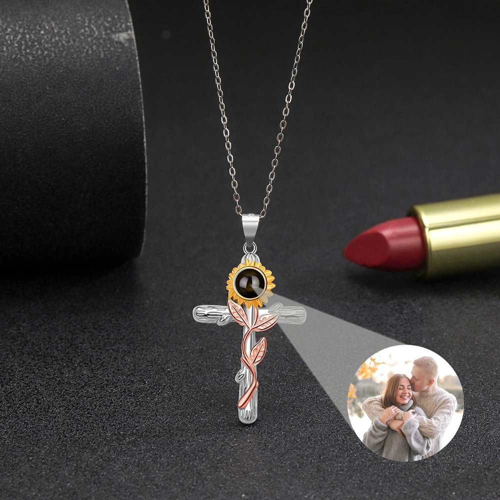 

Ожерелье с фотографией на заказ для женщин, кулон с крестом и цветами, ожерелье для подруги, индивидуальный подарок, ювелирные изделия на день рождения