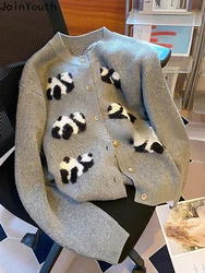 Knitted Sweater Coat Women's Clothing Sueter Mujer Long Sleeve O-neck Panda Cartoon Sweet Cardigan Tops Pull Femme Preppy Style