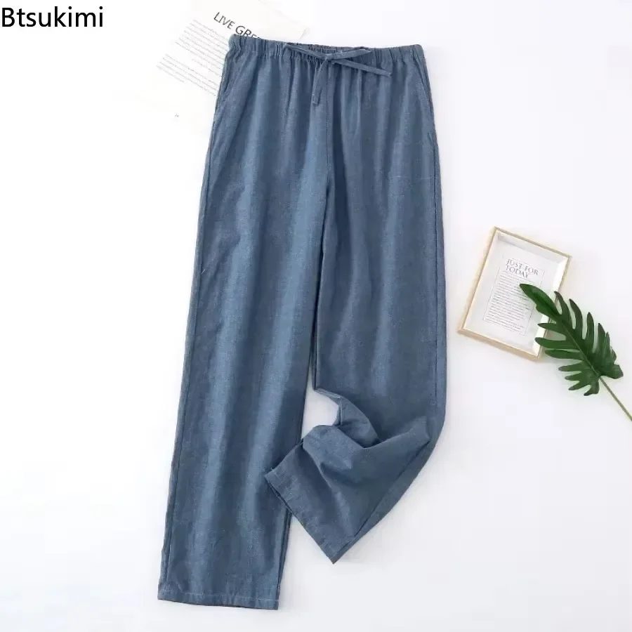 2025 Men's Casual Pajamas Pants 100% Cotton Pants Male Loose Spring Autumn Summer 100% Cotton Casual Loungewear Men Sleep Pants