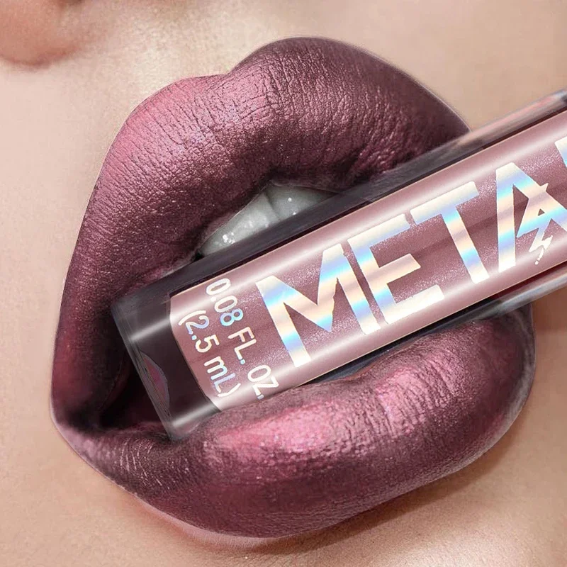 Brillo de labios metálico, 12 colores, resistente al agua, color Nude, mate, rosa, lápiz labial líquido, duradero, no se decolora, maquillaje