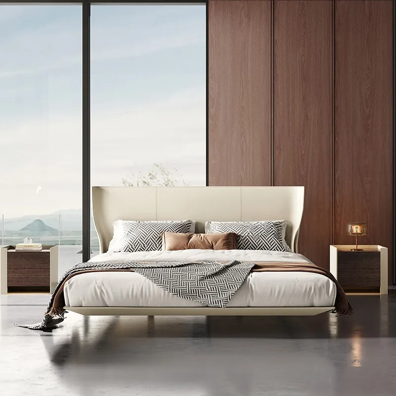 

Modern simple bedroom high-end double bed 1.8 meters saddle leather bed suspended bed