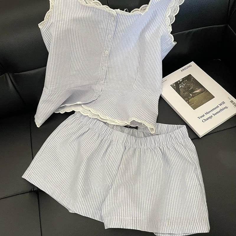 

Летний домашний комплект больших размеров для женщин: тонкий, свободный, в полоску, легкий и удобный