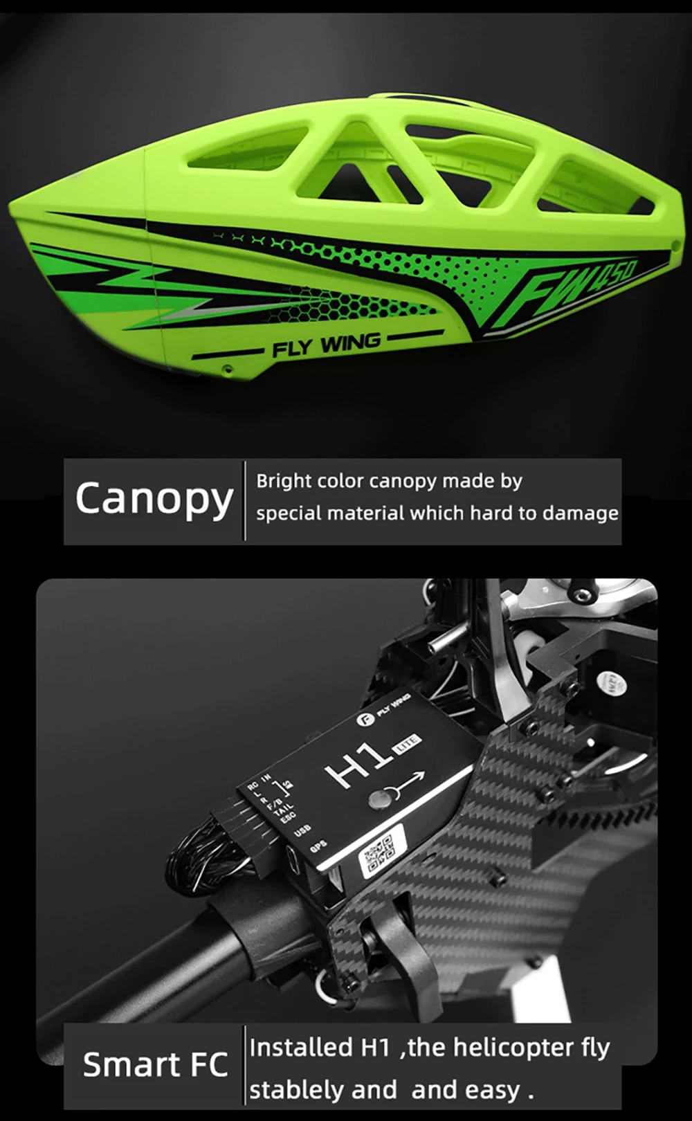 Fly Wing FW450L V3 RC Helicopter Parts Battery Motor ESC Servo Main Shaft Gear Rotor Housing Control Arm Set GPS Belt Original
