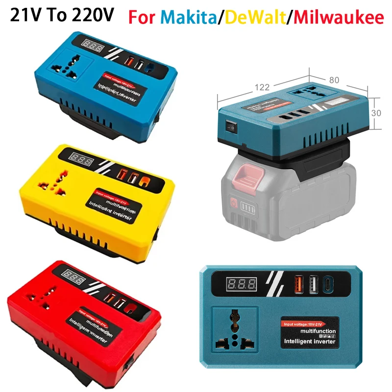 

120W Power Inverter DC 18-21V to AC 220V Inverter Adapter Lithium Battery Inverter For Makita/DeWalt/Milwaukee Batteries