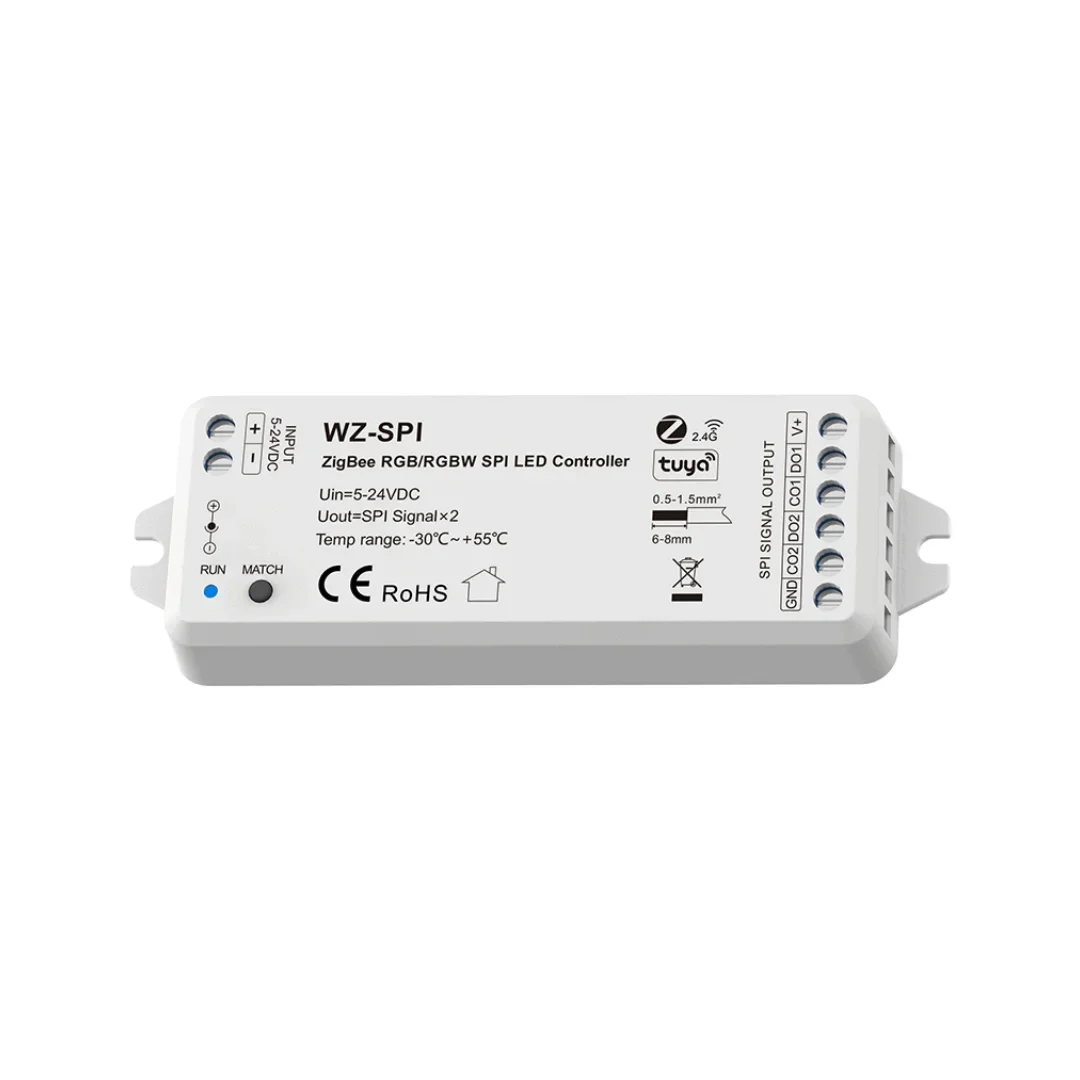 WZ-SPI Tuya Zigbee SPI Controller RF Remote Control 1000Leds Addressable RGB RGBW Pixel WS2811 2812B LED Strip Lights DC5V-24V