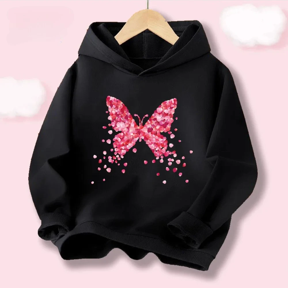 جديد عصري الوردي البتلة فراشة هوديس للفتيات ربيع الخريف مقنعين البلوز، لينة القطن الأطفال أعلى HDHB1