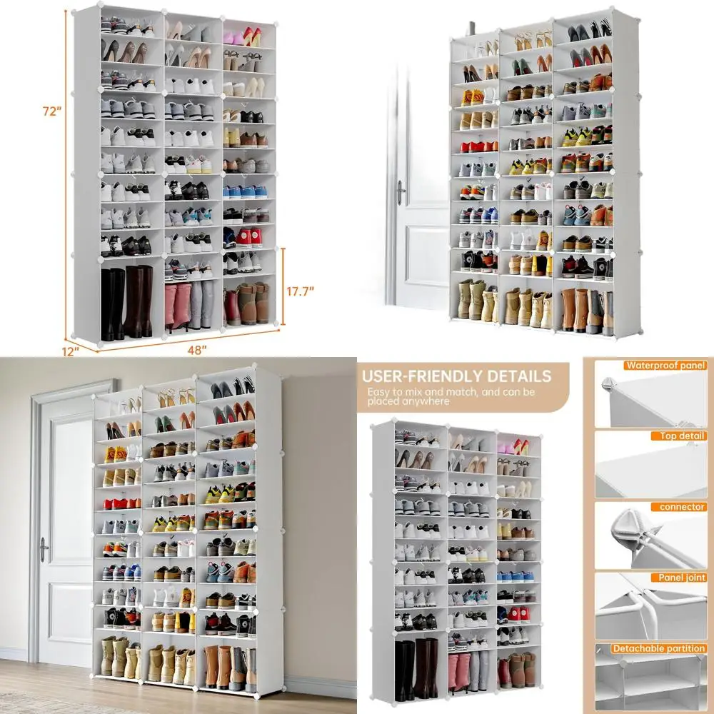

Large 72-Pair Tall Shoe Rack Organizer, Storage Cabinet for Living Room, Closet, Bedroom, and Hallway, White