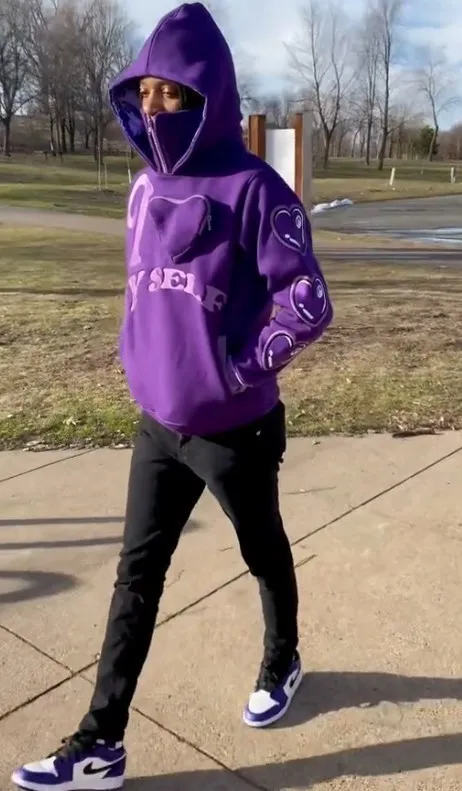 New Purple High Neck Pullover Half Zip Sweatshirt Vintage y2k High Street Hip Hop Rap KPOP Dance overzie Tops Clothes Jacket