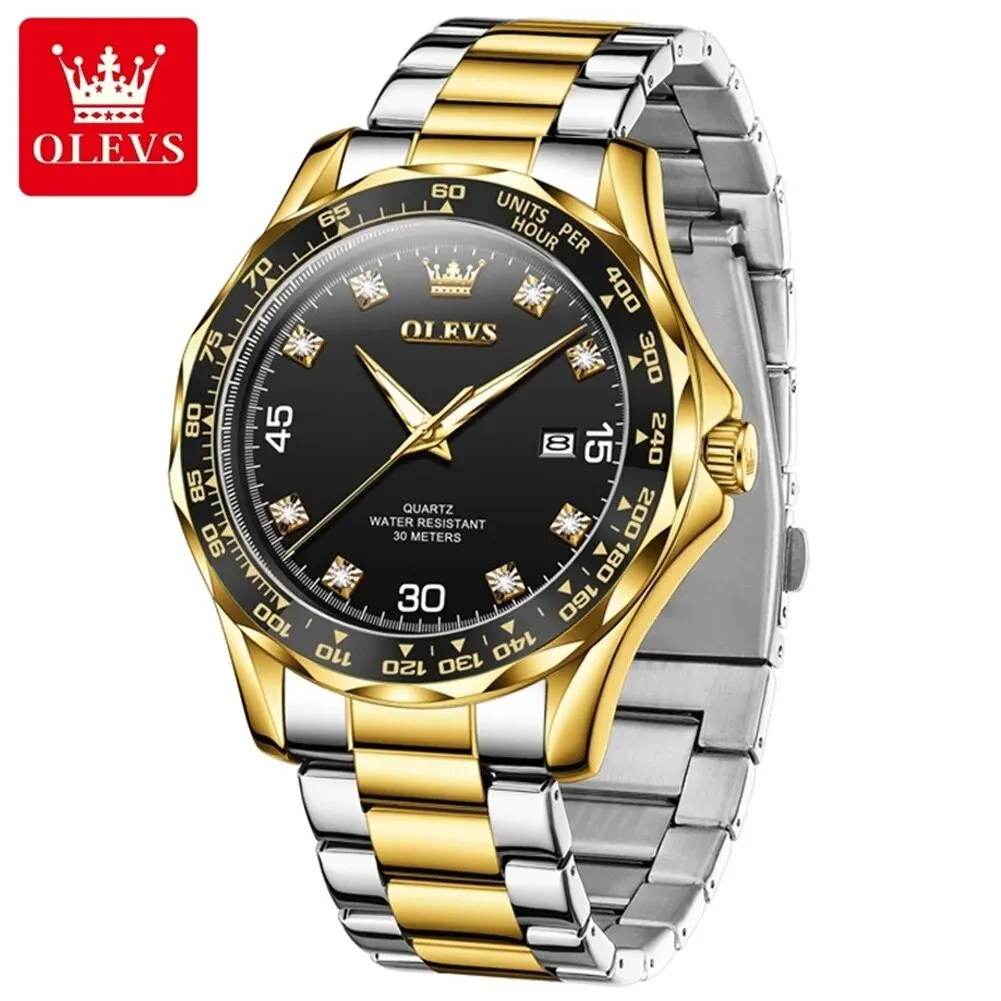 OLEVS Original Quartz Watch for Men Stainless Steel Waterproof Anti-scratch Calendar Wristwatches Luxury Diamond Scale Man Watch