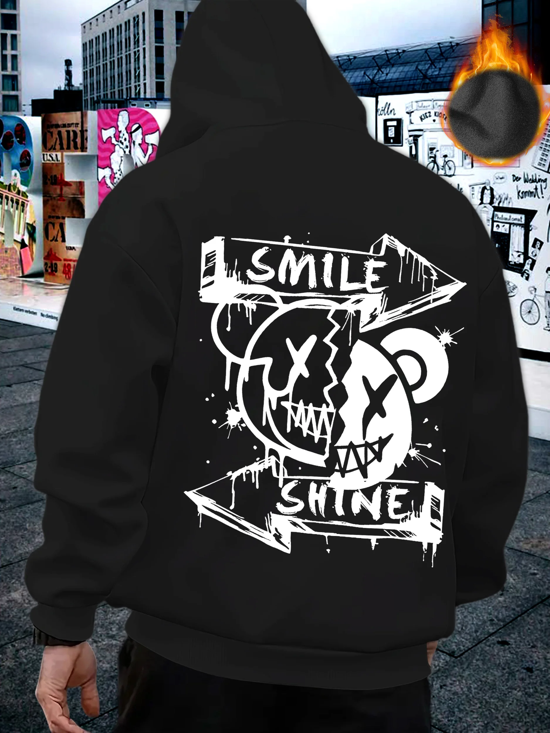 Doodle Bear Print Men's Essential Sportswear - American Streetwear Trendy Daily Loose-Fitting Casual Winter Men's Supreme Hoodie