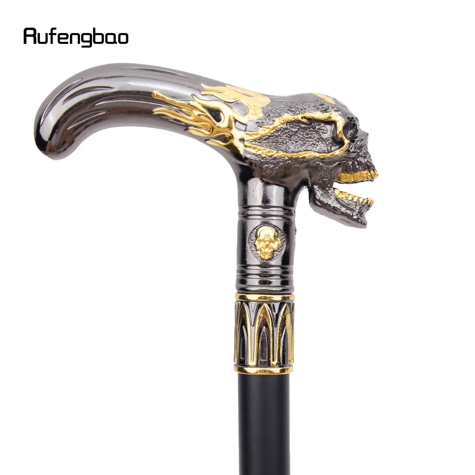 الذهبي الأسود الجمجمة رئيس عصا للمشي موضة عصا الزخرفية أنيقة تأثيري قصب مقبض Crosier أداء المرحلة قصب 92 سنتيمتر #2