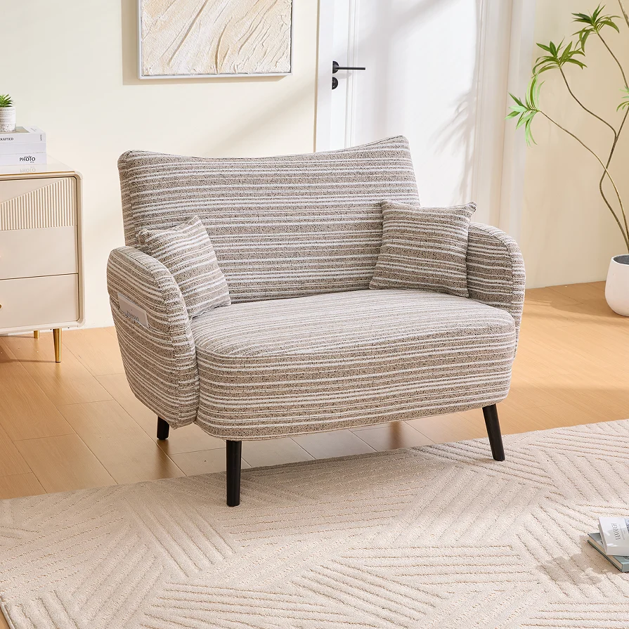 #Modern Boucle Two-seater Sofa Set With Ultra-comfortable Armrests Armrest Pillows & Storage Pockets Deep-seated Sofa Bed