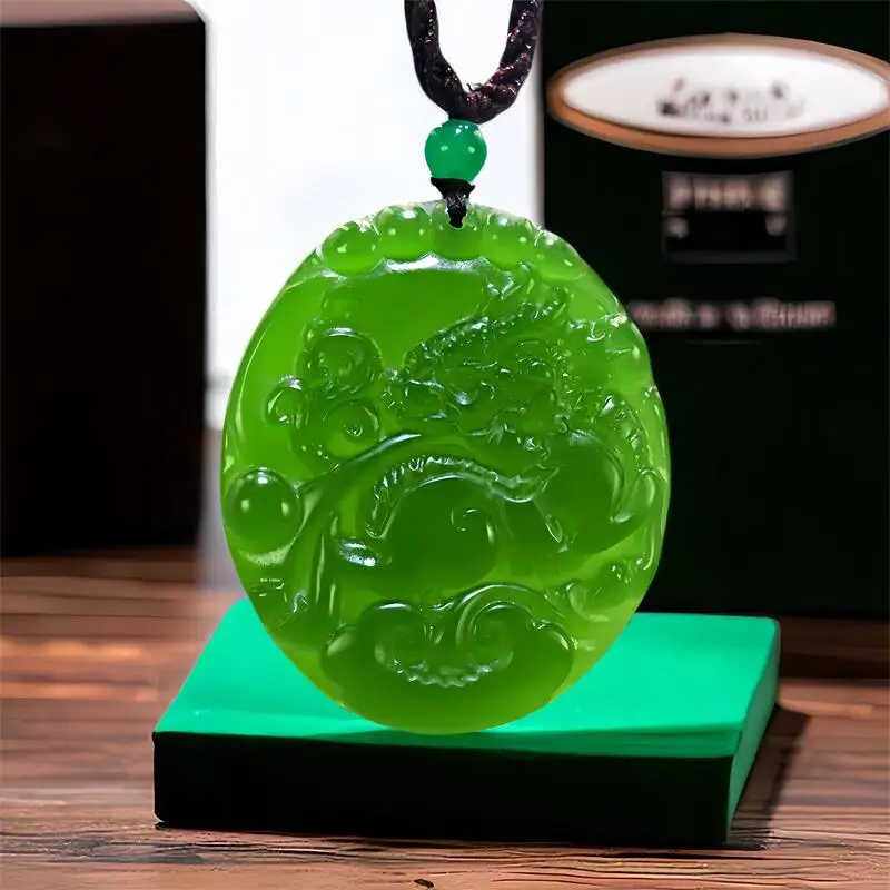 

Green Real Jade Dragon Pendant Necklace Designer Carved Jewelry Natural Jasper Luxury Accessories Gemstone Chinese Amulet