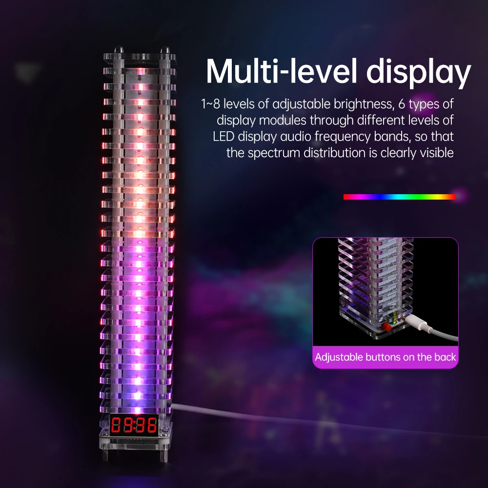 Voz Controlada Eletrônica Cristal Coluna Produção Soldagem Kit, Música LED Spectrum, DIY Assembleia Parte
