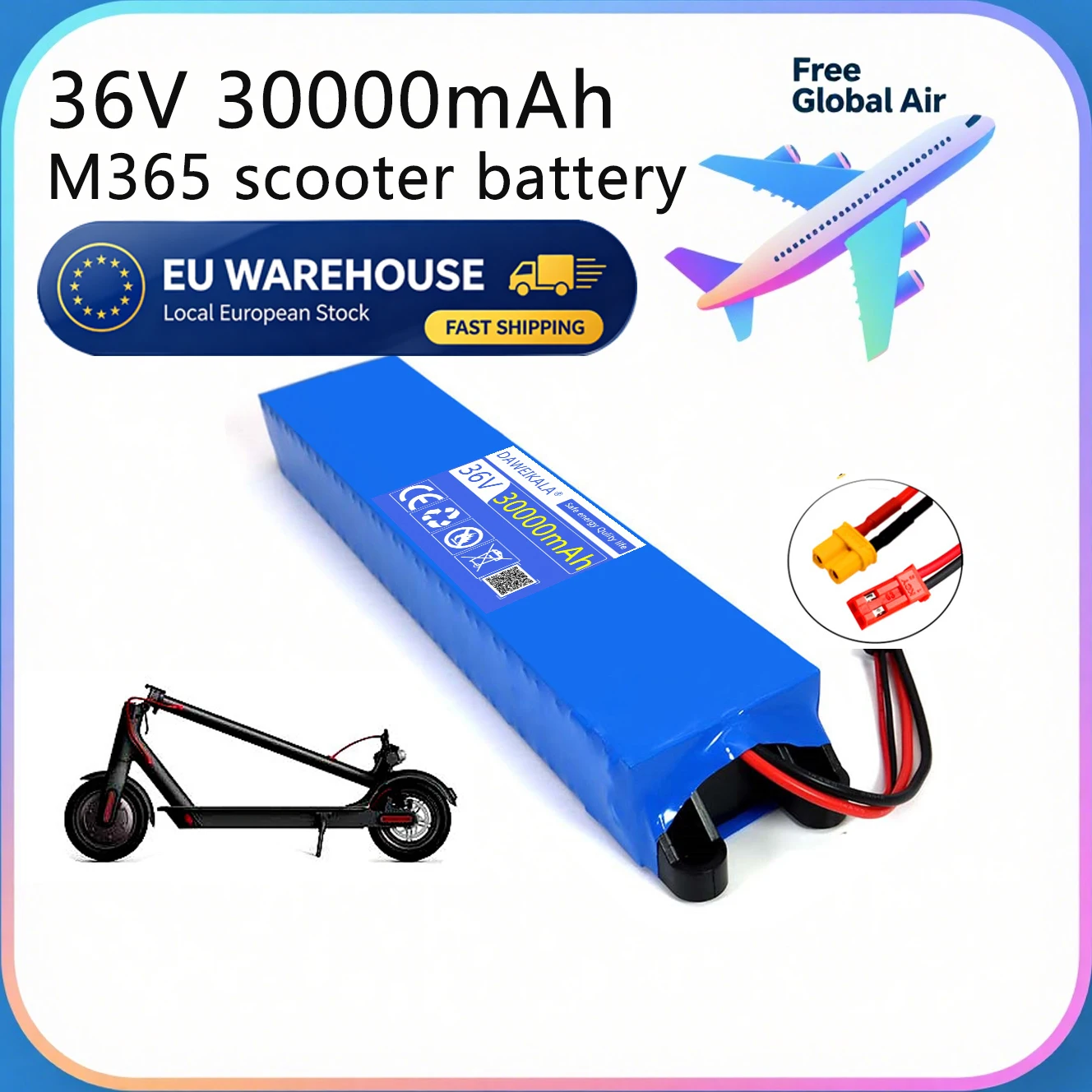36V Elektroroller-Akku 30Ah 18650 Grade-A Zellen 10S3P 500W-1000W Eingebautes BMS XT30 JST Lange Reichweite Sicher & Langlebig EU-Lager schnelle Lieferung