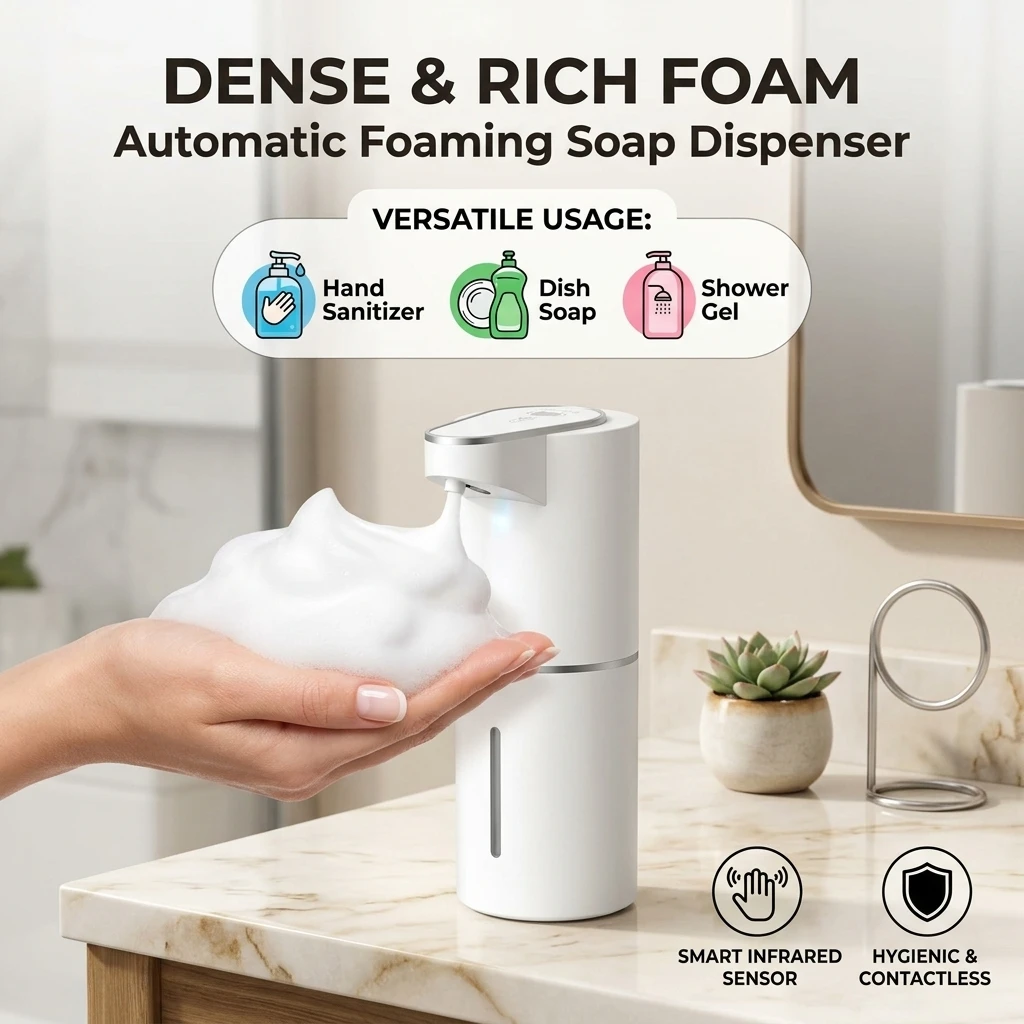 USB-C Rechargeable Touchless Foaming Soap Dispenser, 3 Foam Levels, Wall/Counter Mount, 350ml for Kitchen Bathroom