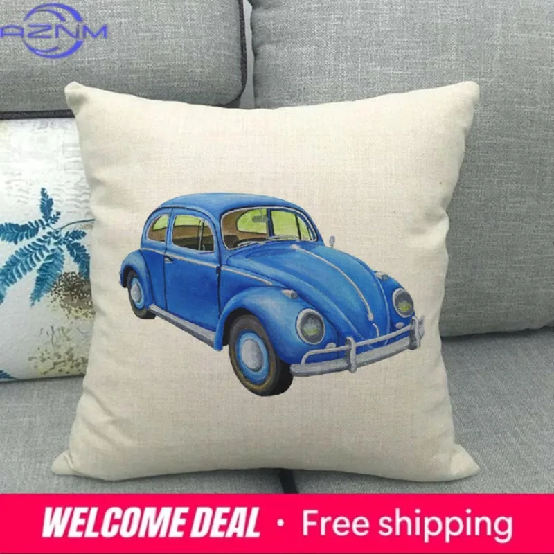 45cm *  unique watercolor car beetle design, suitable for family bedroom hotel  decoration pillow case
