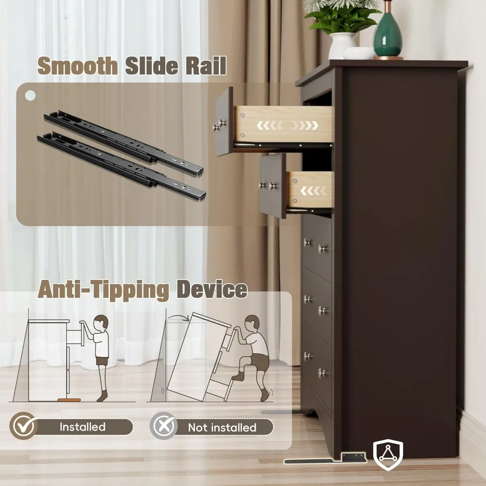 خزانة غرفة نوم طويلة مكونة من 5 أدراج، منظم خزانة ذات أدراج، أثاث تخزين مدخل المدخل، لمسة نهائية بنية #5