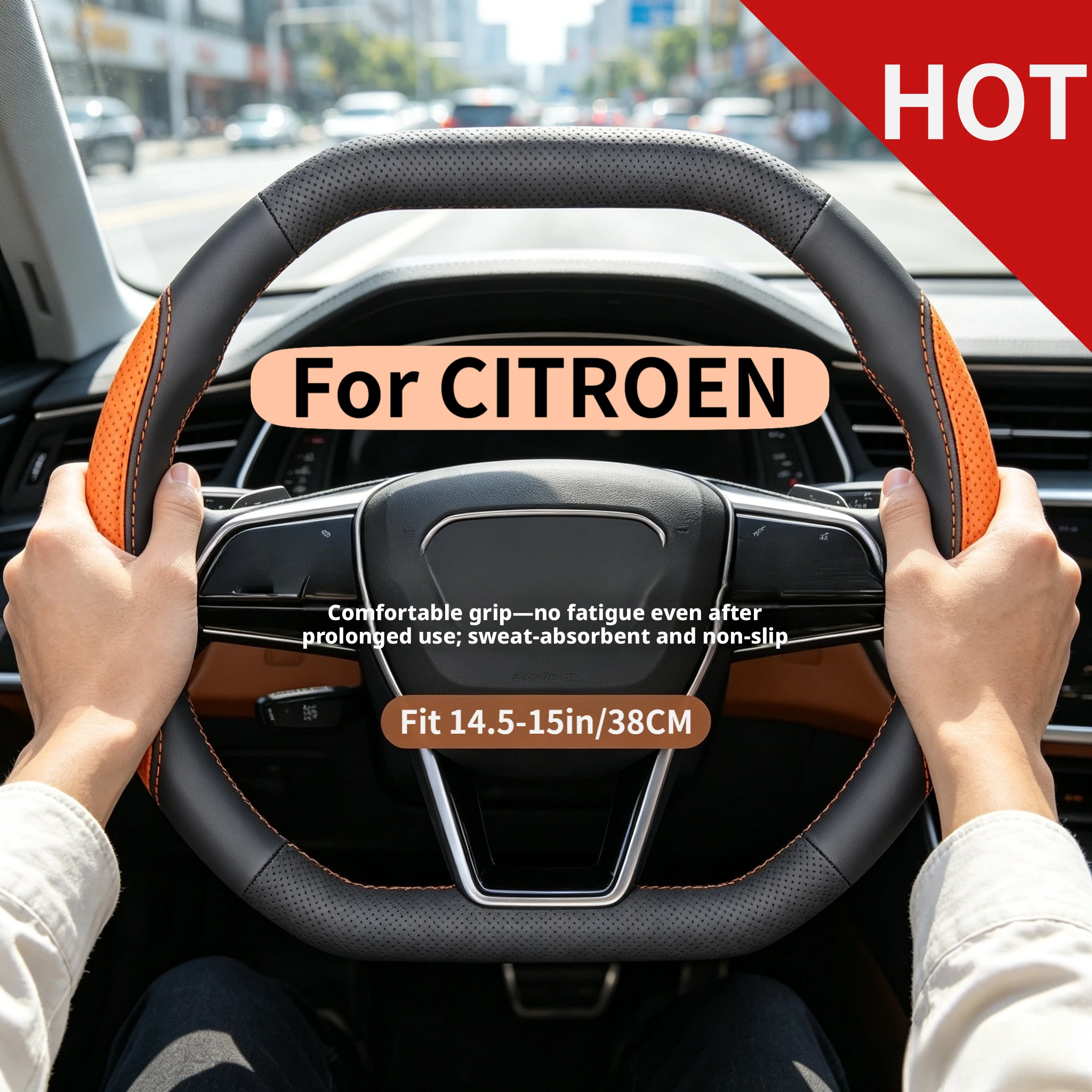 Image of Doppelt D-förmiger Lenkradbezug aus genähtem Nappaleder, passend für Citroën C5 X C6 C5 Aircross C4 X ë-C Car Styling