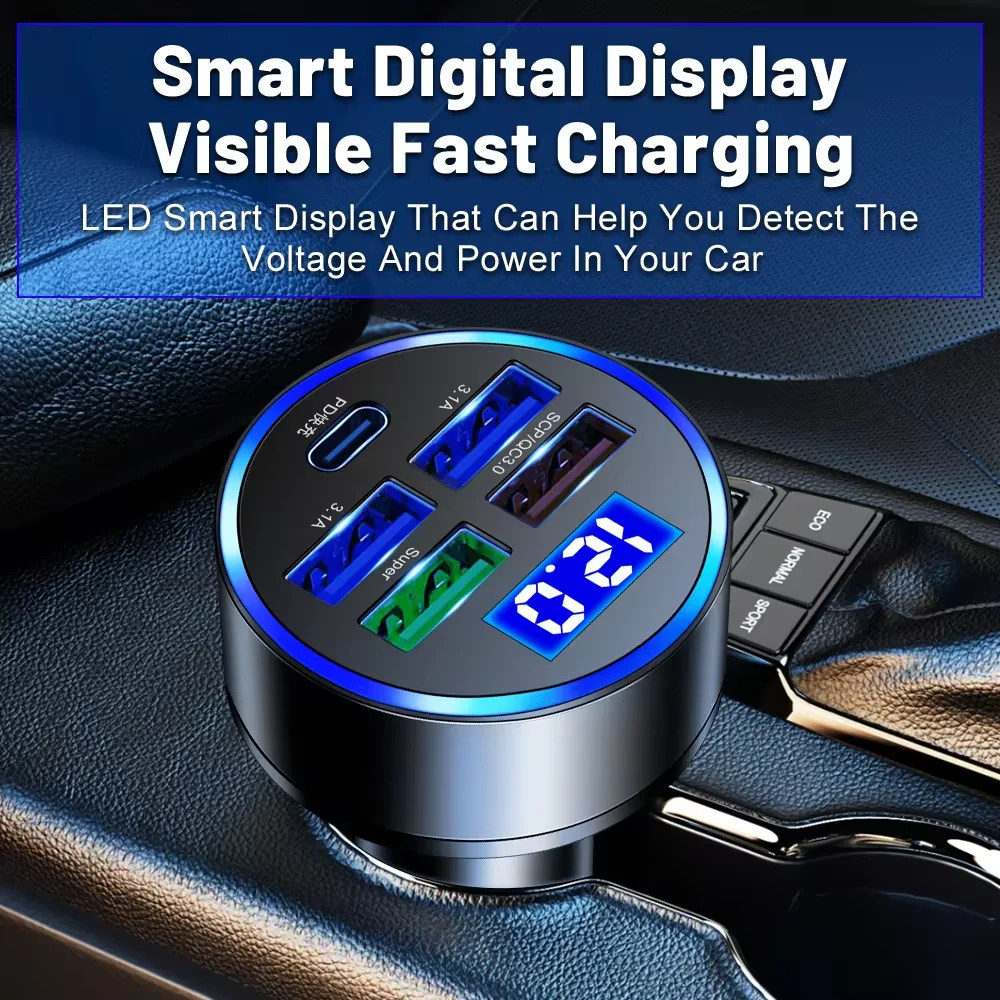 5 porte Fast Charge PD QC3.0 USB C 250W LED caricabatteria da auto caricabatteria da auto tipo C adattatore in auto per iphone Samsung Huawei Xiaomi