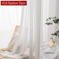 Modern White Chiffon Sheer Curtains for Living Room Window Tulle Curtains for Bedroom Balcony Voile Drapes Treatment Home Decor