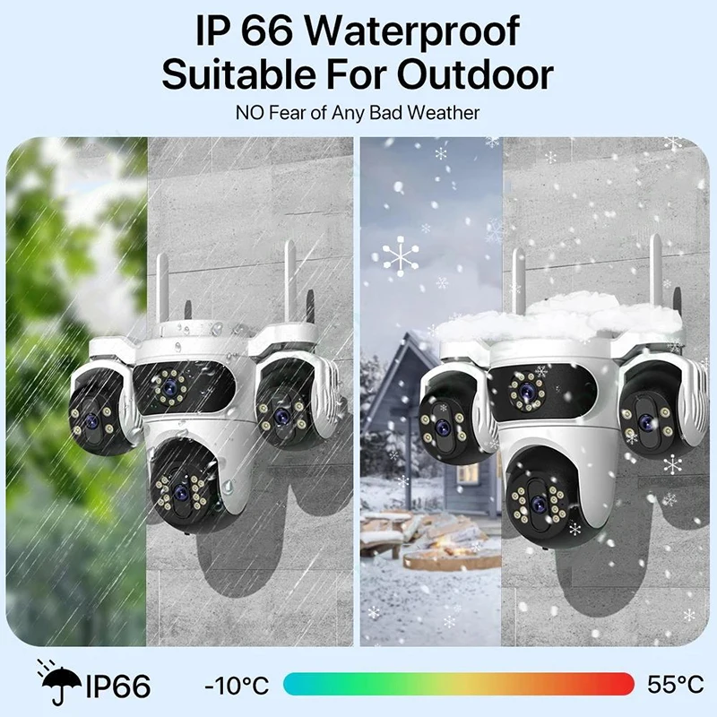 15MP 6K WIFI Security Camera Four Lens Three Screen PTZ Camcorder Human Detection Surveillance HD Wireless Monitor Cam for Home
