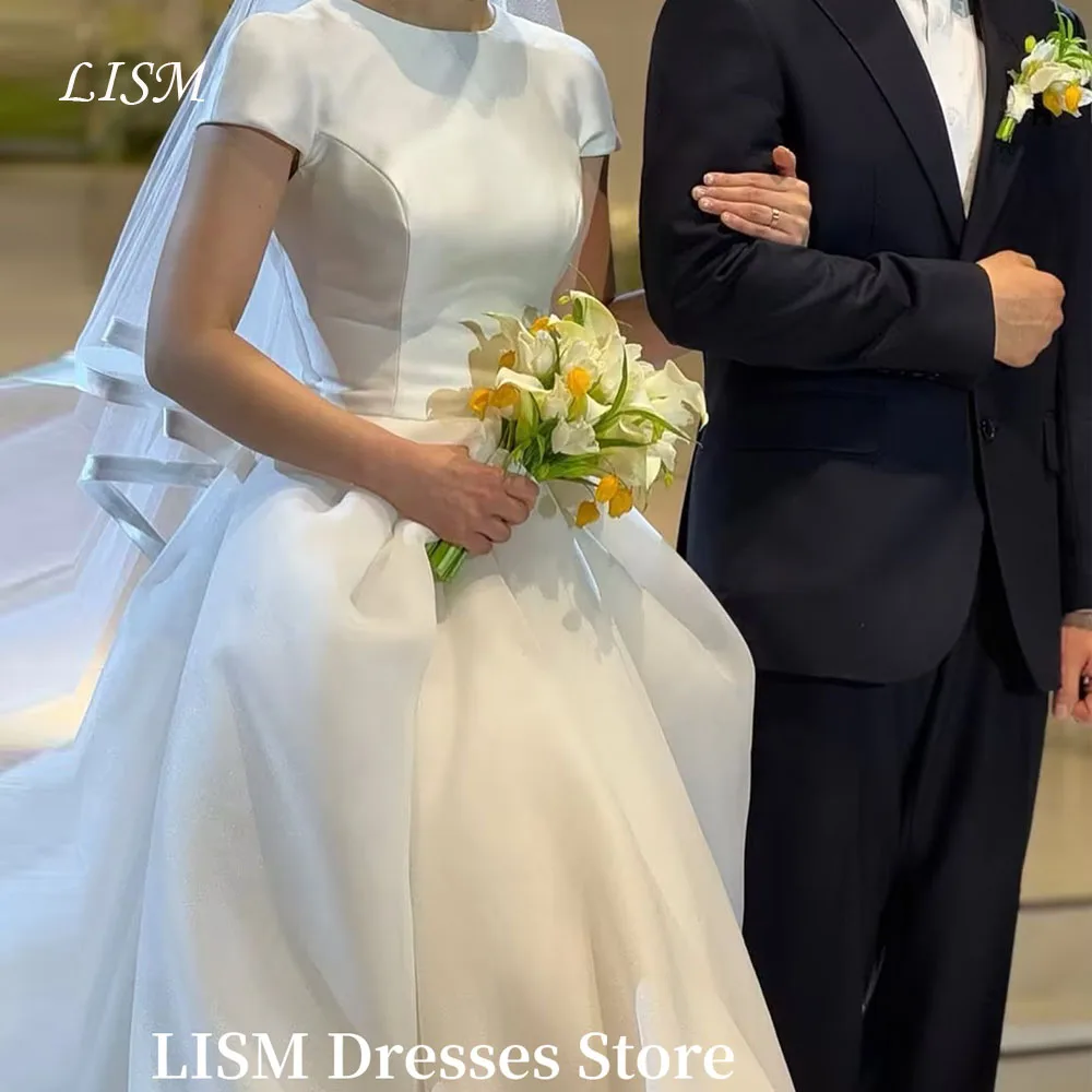 LISM O-Neck A-Line Korea Wedding Dresses Photo Shoot Silk Satin Regular Floor Length Bridal Gowns 웨딩드레스 Customized Corsets