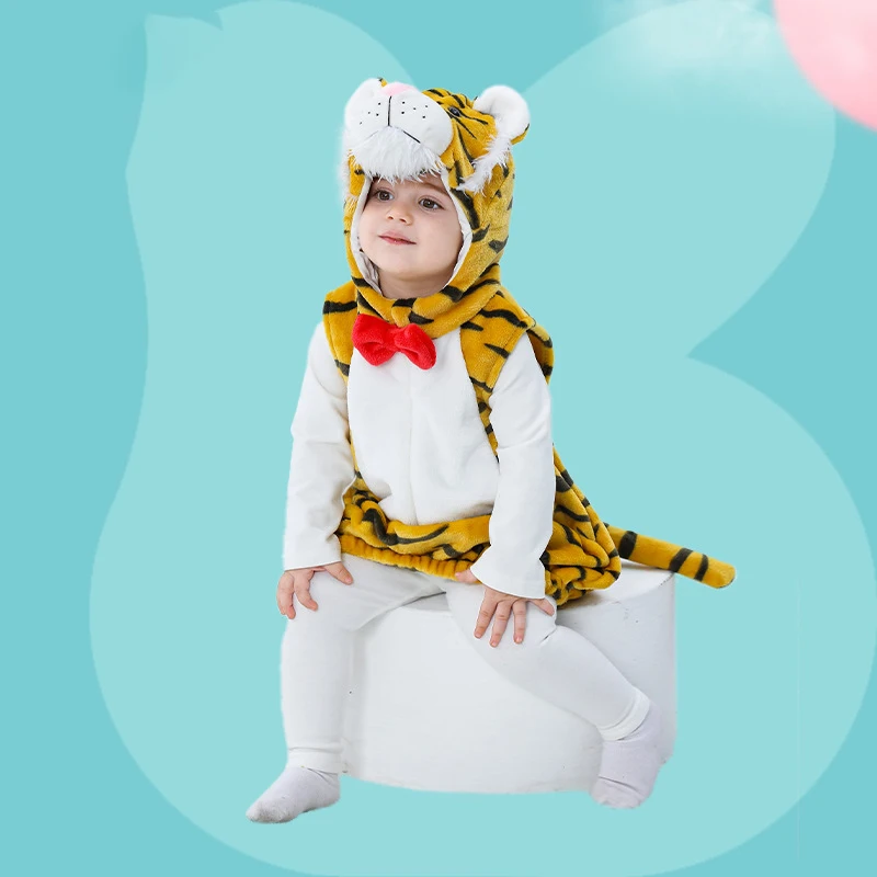 Cute Tiger Baby Vest Baby Clothes Girls Boys Jacket Autumn Sleeveless Vest Soft Flannel Infant Overcoat Zipper Stereoscopic Tail