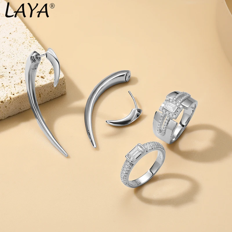 LAYA 925 100% cerchi in argento Sterling orecchino donna Piercing gioielli di lusso clip orecchini a forma di mezzaluna gioielli 2024 Trend