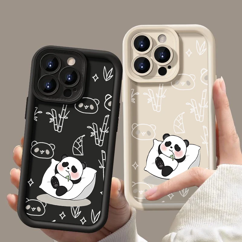 Leisurely Panda Pattern Phone Case For iPhone 15 14 Pro Max 13 12 Pro 11 15 Plus X XS XR 7 8 Candy Coloor Soft TPU Cover Fundas