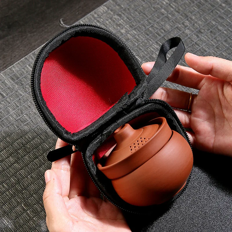 Portable Outdoor Travel Tea Set Purple Clay 1 Pot 1 Cup Single Tea Maker Camping Portable Storage Refined Kongfu Tea Set