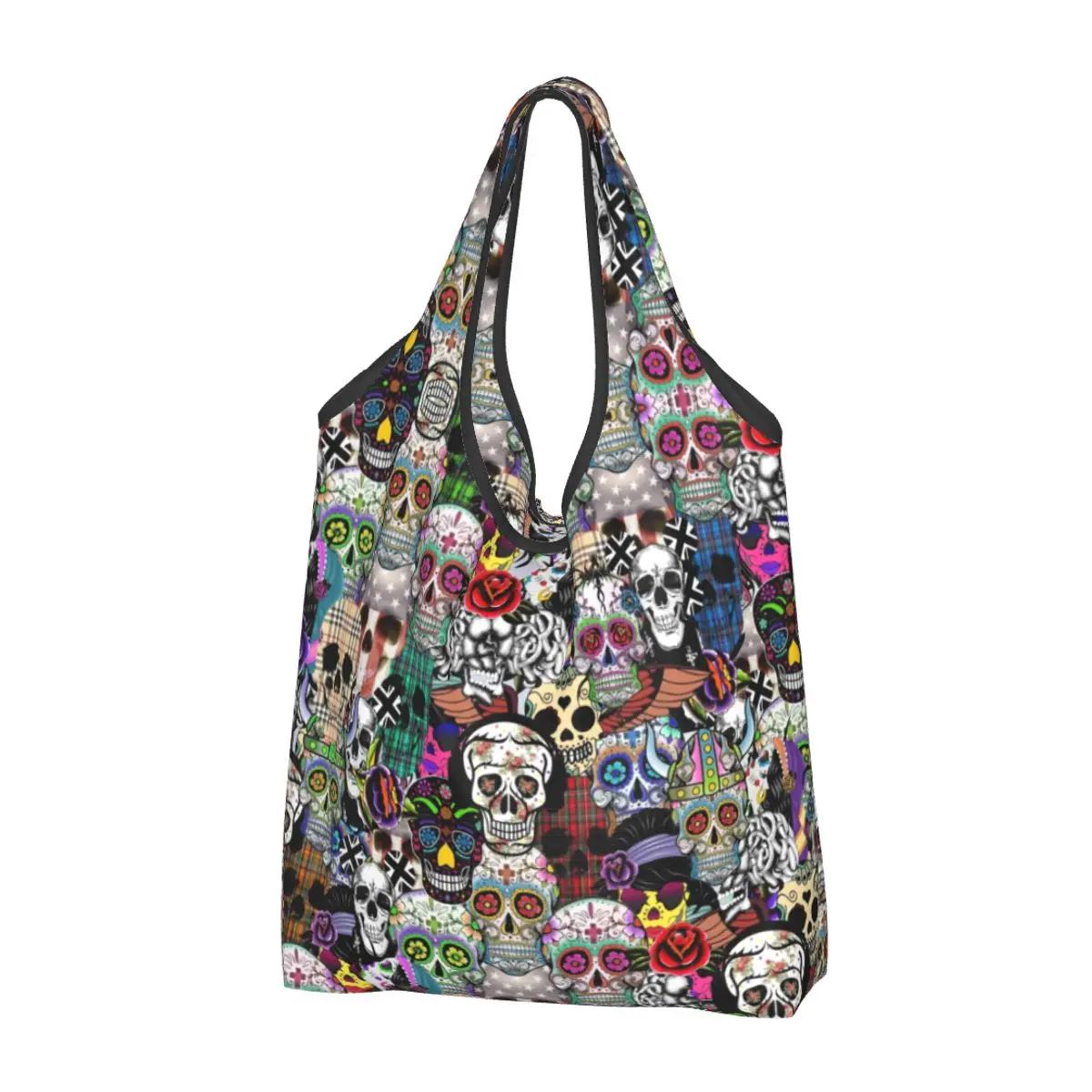 

Reusable Halloween Day Of The Dead Shopping Bag Women Tote Bag Portable Sugar Skull Catholic Grocery Shopper Bags